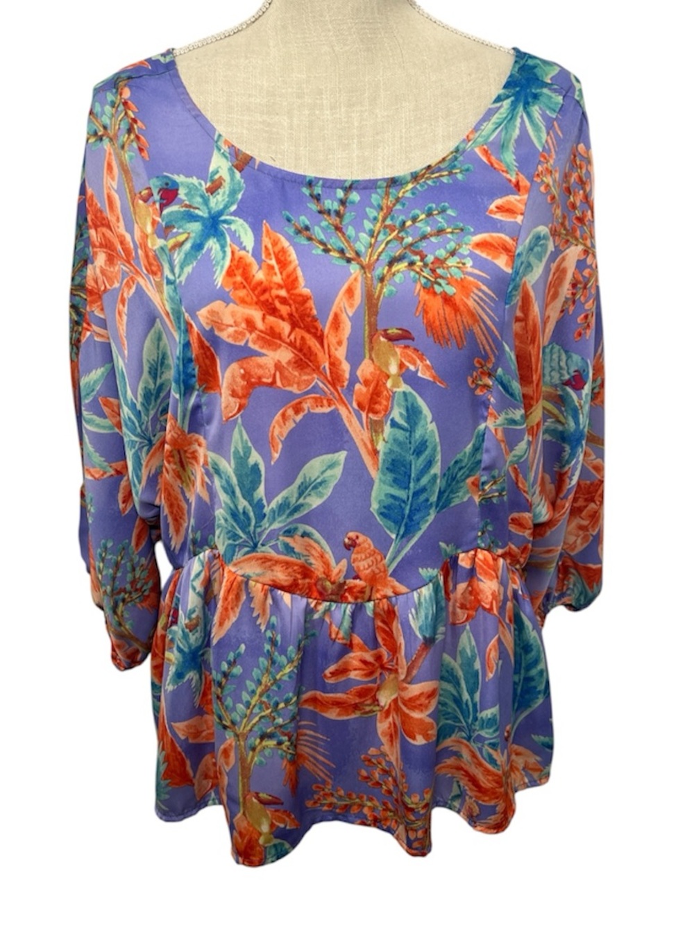 NWT Easel LA Floral Peplum Blouse in Lavender and Orange Size Medium